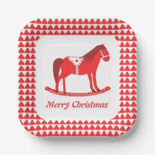 Scandinavian Christmas Rocking Horse Custom Paper Plate