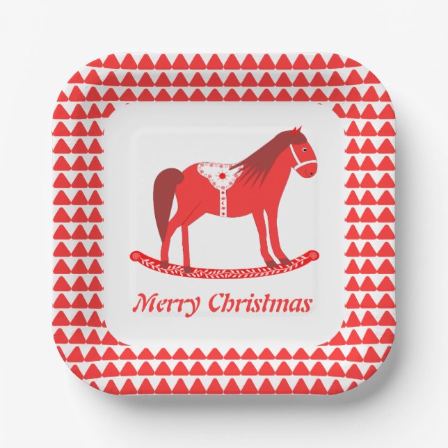 Scandinavian Christmas Rocking Horse Custom Paper Plate (Front)