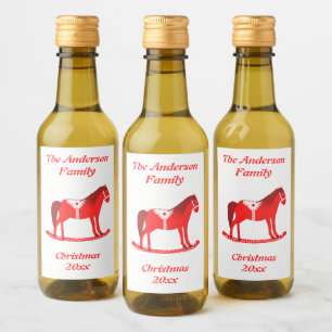 Scandinavian Christmas Rocking Horse Custom Wine Label
