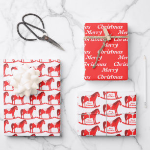Scandinavian Christmas Rocking Horse Custom Wrapping Paper Sheet