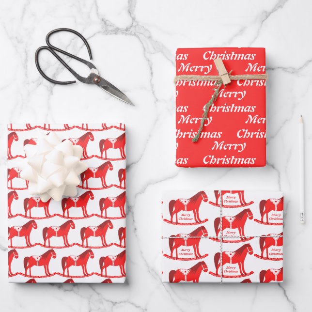 Scandinavian Christmas Rocking Horse Custom Wrapping Paper Sheet (Front)