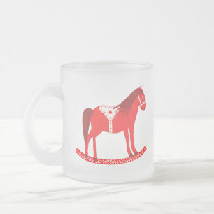 Scandinavian Christmas Rocking Horse Frosted Glass Coffee Mug