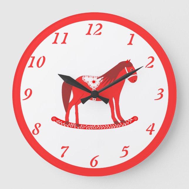 Scandinavian Christmas Rocking Horse Large Clock (Front)
