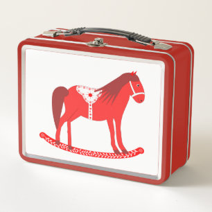 Scandinavian Christmas Rocking Horse Metal Lunch Box