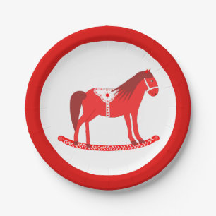 Scandinavian Christmas Rocking Horse Paper Plate