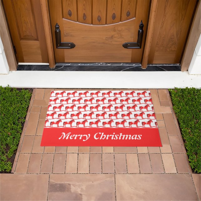 Scandinavian Christmas Rocking Horse Patterned Doormat (Outdoor)