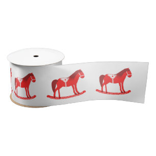 Scandinavian Christmas Rocking Horse Patterned Satin Ribbon