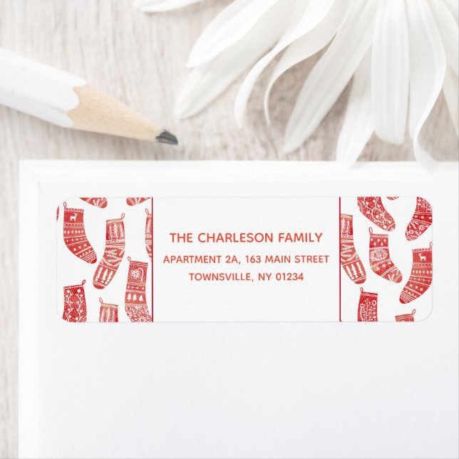 Scandinavian Christmas Stocking Pattern Address (Insitu)