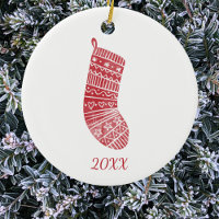 Scandinavian Christmas Stocking Year Red White