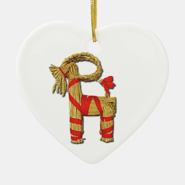 Scandinavian Christmas Straw Yule Goat Julbok Ceramic Tree Decoration (Front)