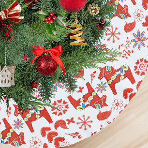 Scandinavian Christmas Swedish Dala Horse Brushed Polyester Tree Skirt