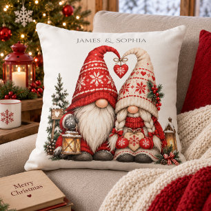 Scandinavian Christmas Tomte Romantic Couple Cushion