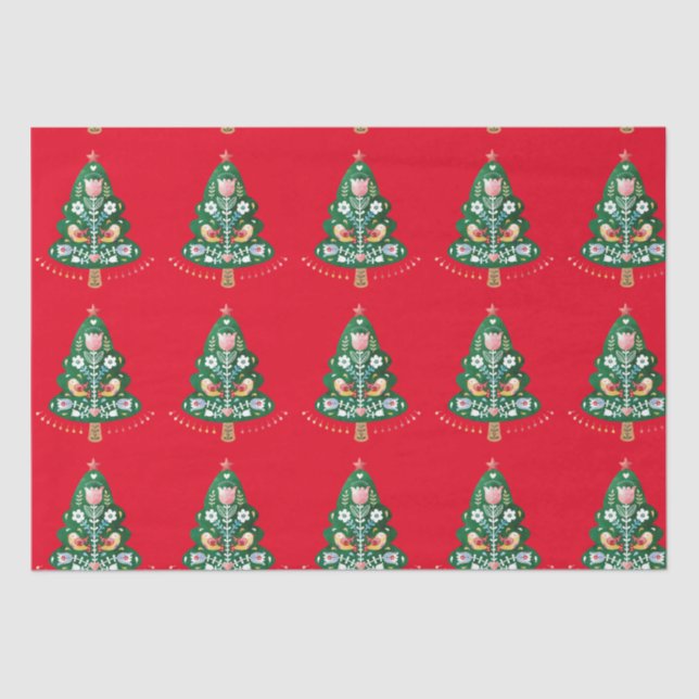 Scandinavian Christmas Tree Folk Art  Tissue Paper (Front)