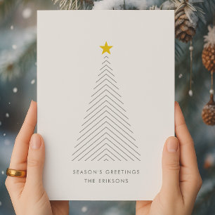 Scandinavian Christmas Tree   Minimalist Gold Star Holiday Card