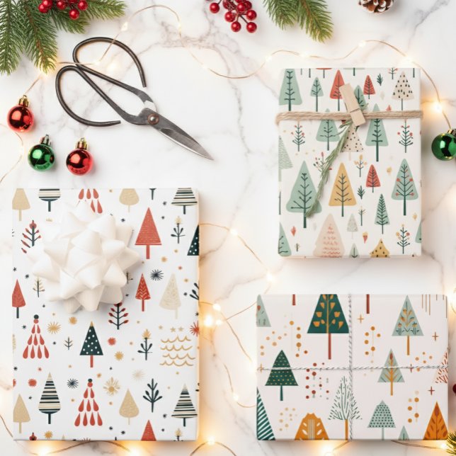 Scandinavian Christmas Trees Nordic Wrapping Paper Sheet (Creator Uploaded)