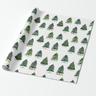 Scandinavian Christmas trees pattern Winter Blue Wrapping Paper