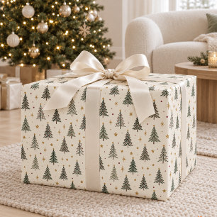 Scandinavian Christmas Trees & Stars Wrapping Paper