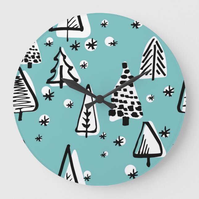 Scandinavian Christmas trees: vintage graphics. Large Clock (Front)