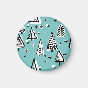 Scandinavian Christmas trees: vintage graphics. Magnet