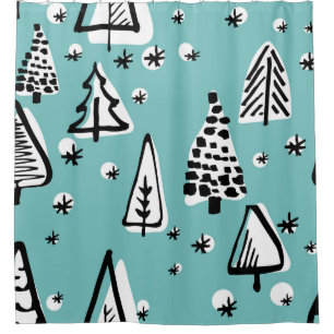 Scandinavian Christmas trees: vintage graphics. Shower Curtain