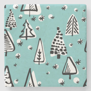 Scandinavian Christmas trees: vintage graphics. Stone Coaster