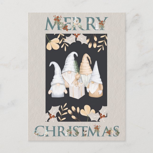 Scandinavian Christmas Winter Gnomes Postcard (Front)