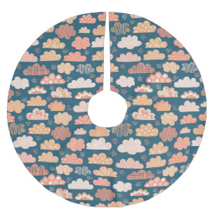 Scandinavian Clouds: Golden Childish Patterns. Brushed Polyester Tree Skirt