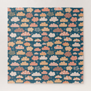 Scandinavian Clouds: Golden Childish Patterns. Jigsaw Puzzle