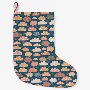 Scandinavian Clouds: Golden Childish Patterns. Small Christmas Stocking