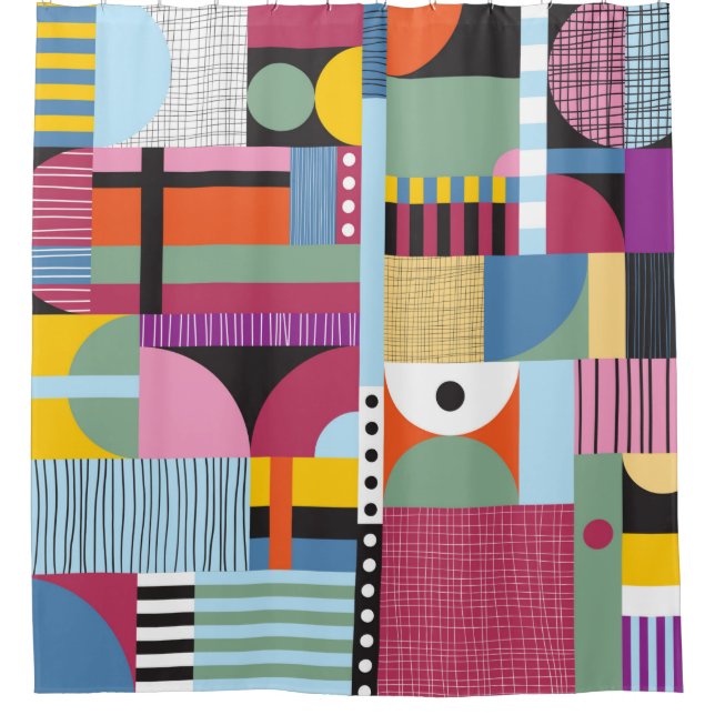 Scandinavian colourful pattern shower curtain (Front)