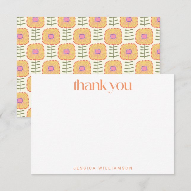 Scandinavian Coral Floral Custom Bridal Shower Thank You Card (Front/Back)