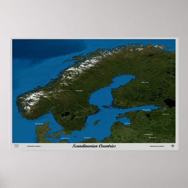 Scandinavian Countries from space satellite poster (Front)