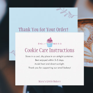 Scandinavian Cupcake Cookie Care Instructions Thank You Card