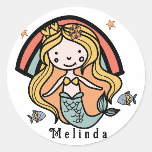 Scandinavian Cute Mermaid Personalised Girl     Classic Round Sticker