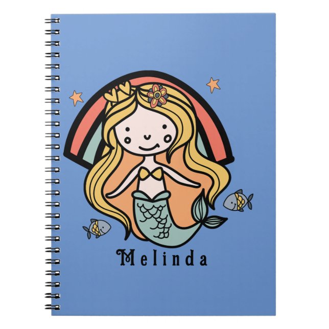 Scandinavian Cute Mermaid Personalised Girl       Notebook (Front)