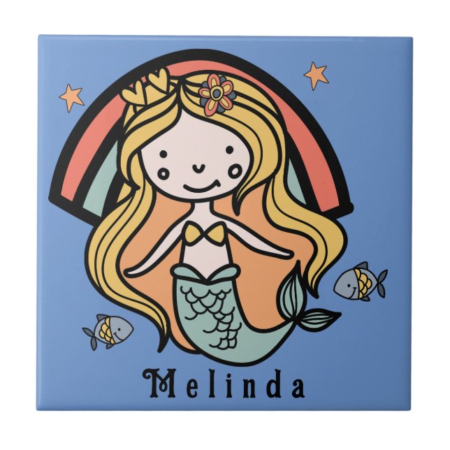 Scandinavian Cute Mermaid Personalised Girl        Tile (Front)