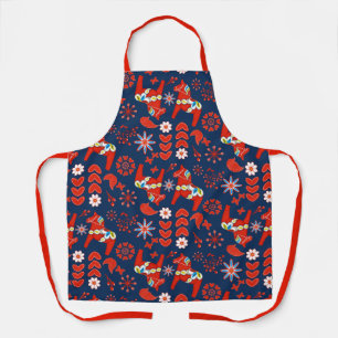 Scandinavian Dala Horse Blue Apron