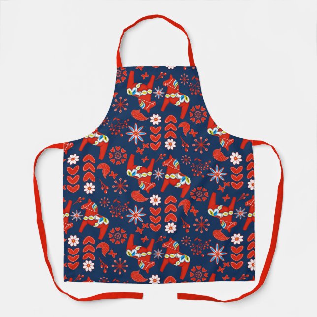 Scandinavian Dala Horse Blue Apron (Front)