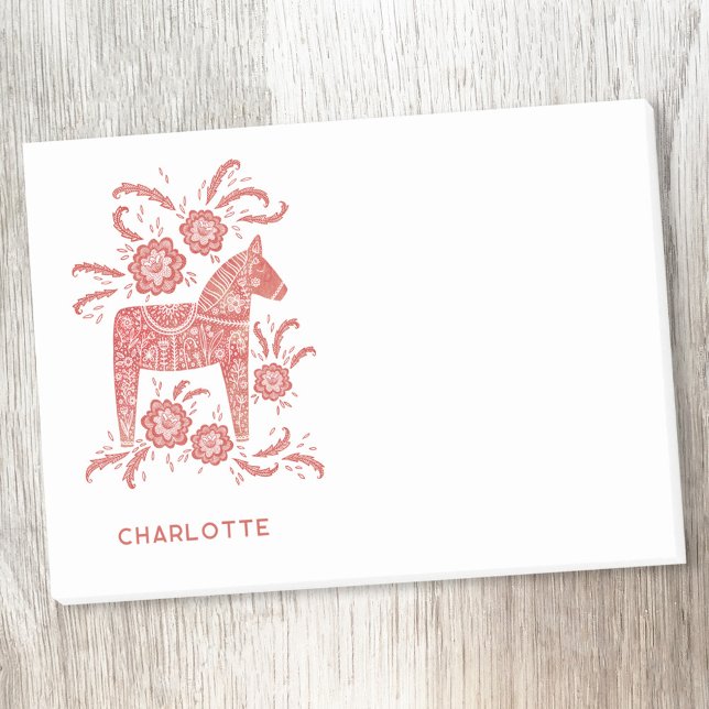 Scandinavian Dala Horse Red Personalised Post-it Notes (Creator Uploaded)
