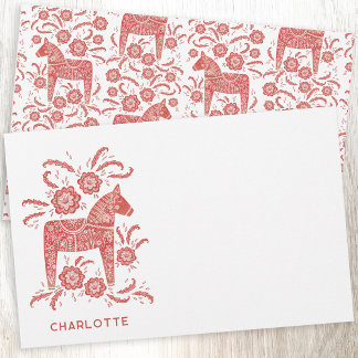 Scandinavian Dala Horse Red Personalised Stationery
