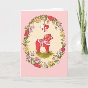 Scandinavian Dala Horse Valentines Card