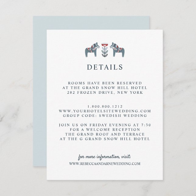 Scandinavian Dala Horse  WEDDING Guest Details Enclosure Card (Front/Back)