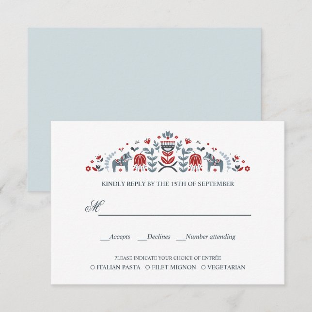Scandinavian Dala Horse  WEDDING RSVP MEAL CHOICE (Front/Back)