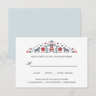 Scandinavian Dala Horse  WEDDING RSVP MEAL CHOICE Card