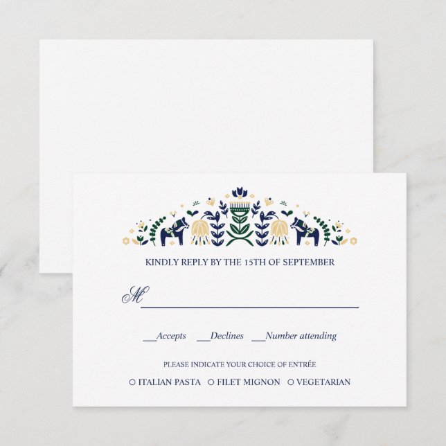 Scandinavian Dala Horse  WEDDING RSVP V1  (Front/Back)