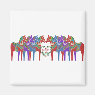 Scandinavian Dala Horses God Jul Christmas Magnet