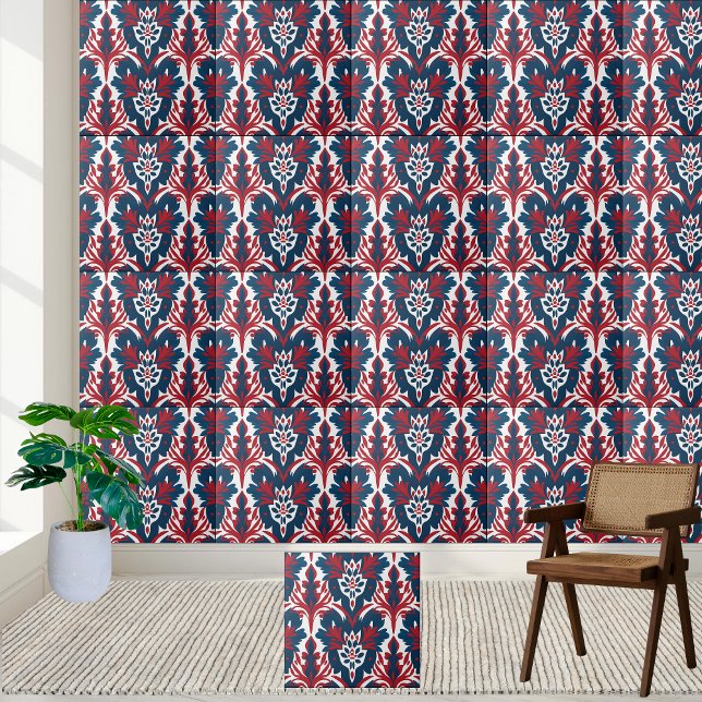Scandinavian Damask Tile in Red and Blue (Scandinavian Damask Tile in Red and Blue)
