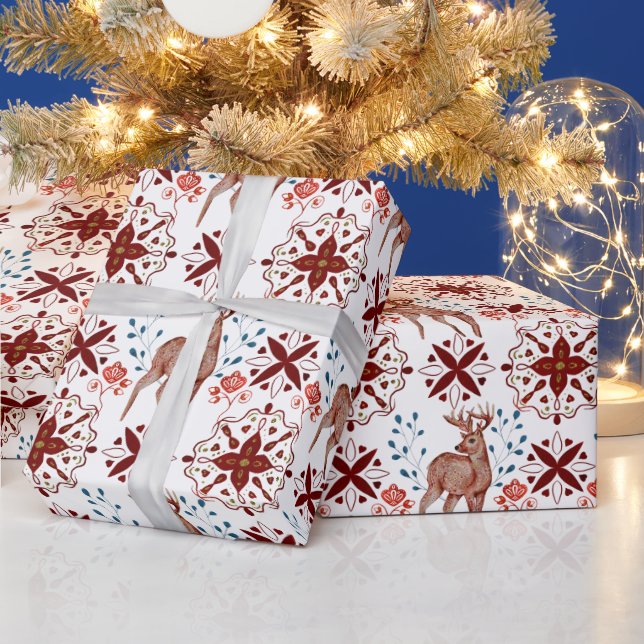 Scandinavian Deer and Kaleidoscope Pattern Wrapping Paper (Holidays)