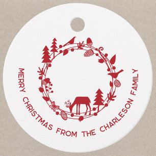 Scandinavian Deer Forest Wreath Christmas Favour Tags