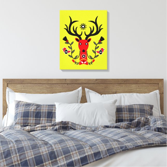 Scandinavian Deer Head Art  Canvas Print (Insitu(Bedroom))